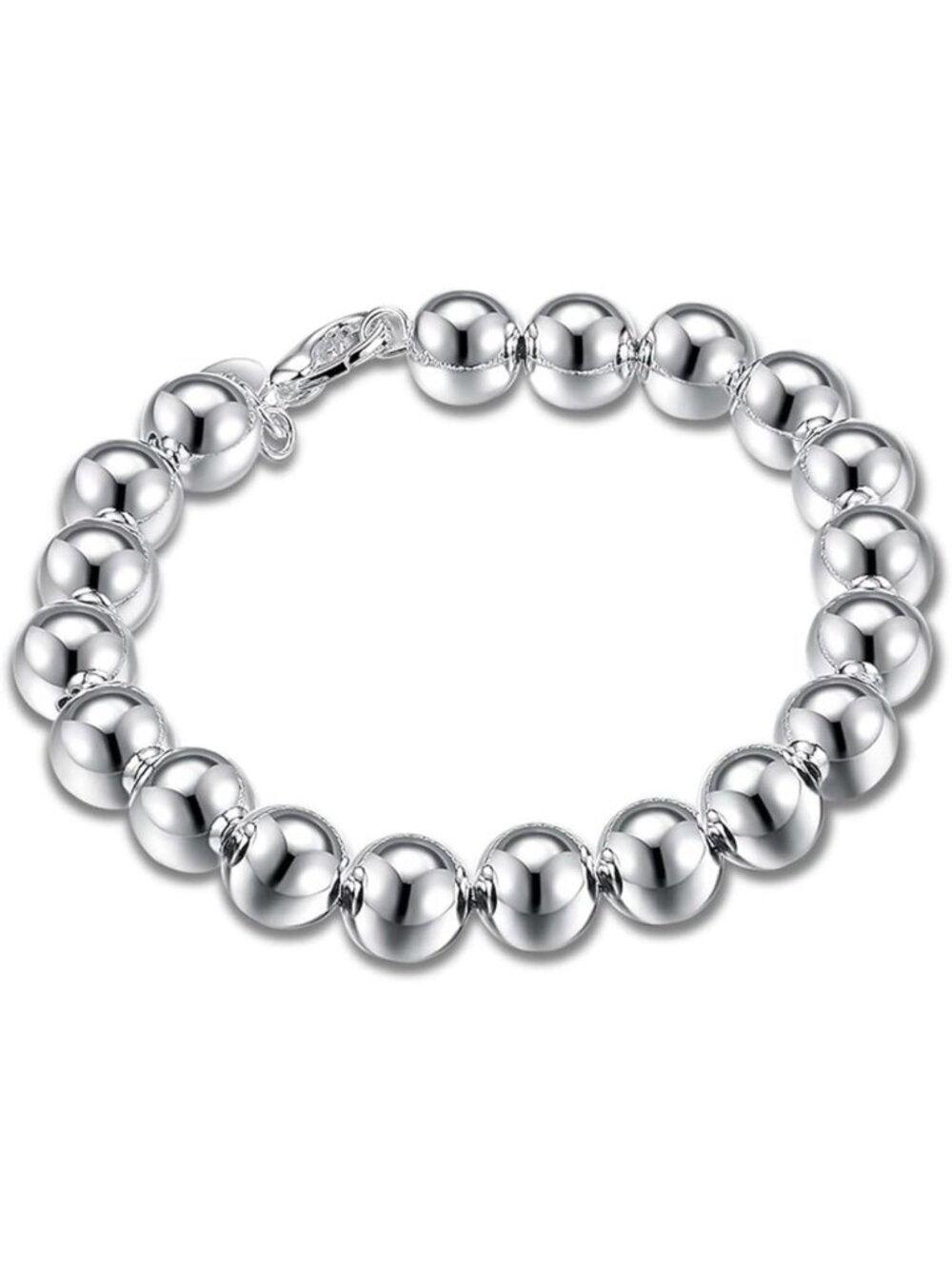 925 Sterling Silver Plated Round Beads Bracelet Bangle - Perfect Mother's Day